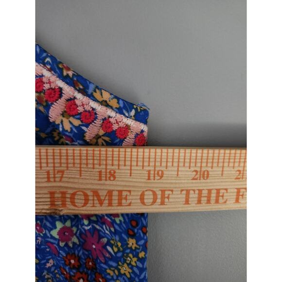 Savanna Jane Dress Size Medium Blue Floral Embroidered Lined Sleeveless Tassels - Picture 5 of 7